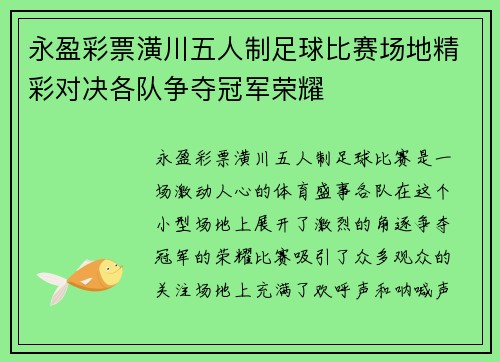 永盈彩票潢川五人制足球比赛场地精彩对决各队争夺冠军荣耀